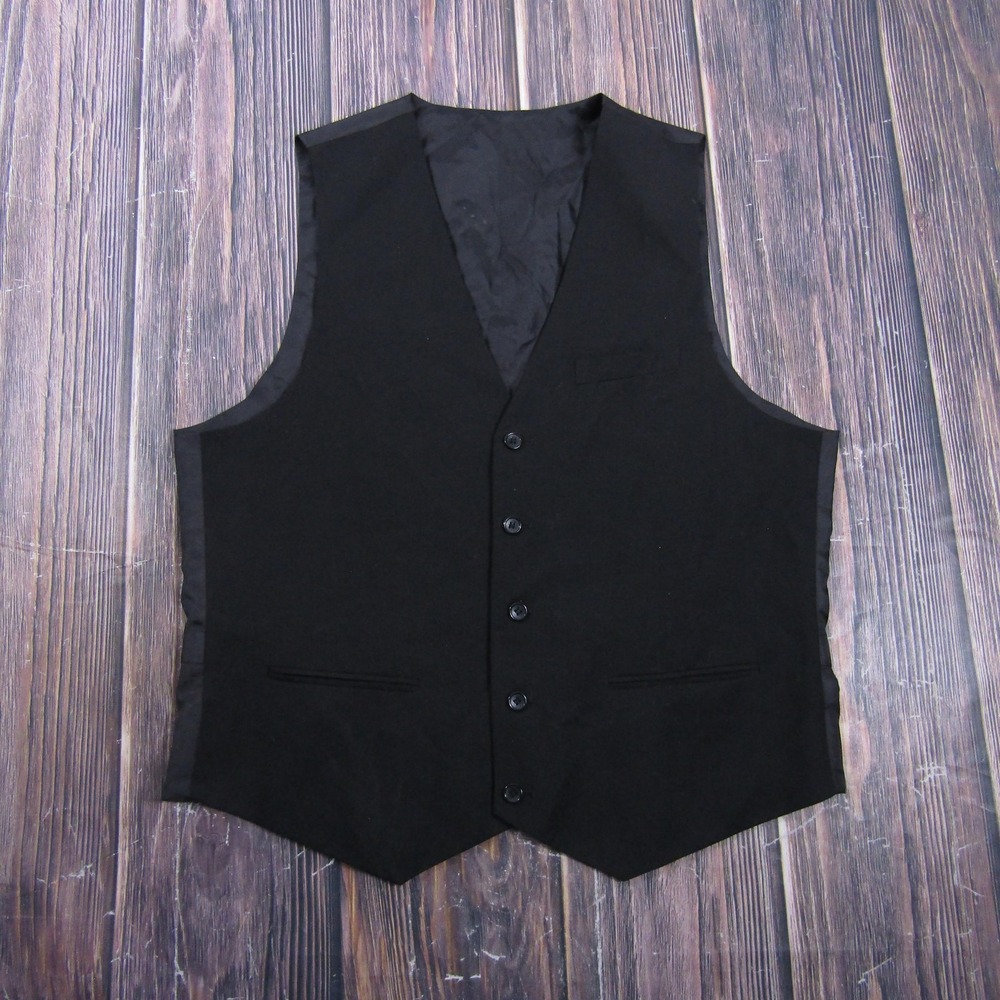 Suit Vest Mens 42 Black Solid Polyester Viscose 3 Piece Belted Formal Waistcoat